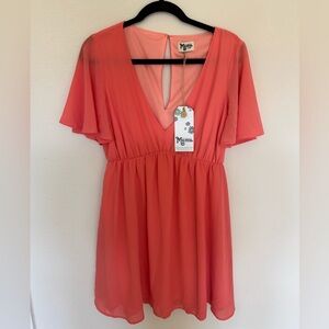 Show Me Your Mumu Coral Flutter Sleeve Dress, new with tags